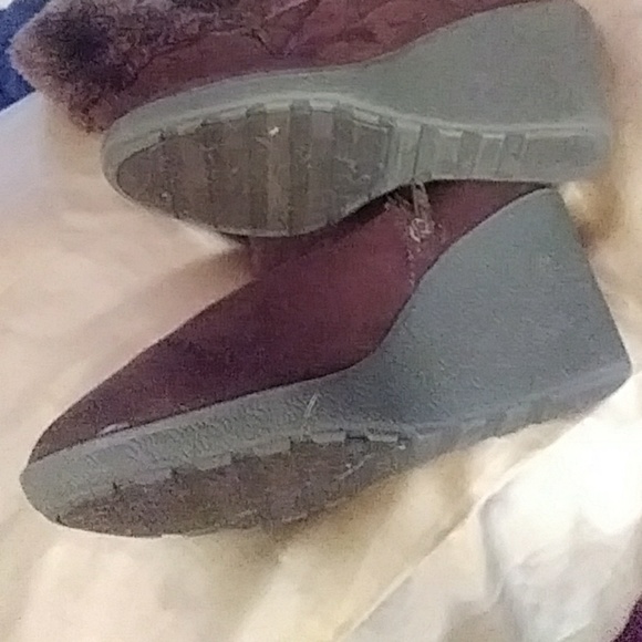 Cute brown tall brown leather wedge boots - Picture 4 of 5